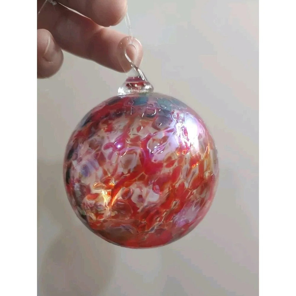 Hand Blown Glass Ornament Ball Hanging Friendship Holiday Christmas Red Blue A6